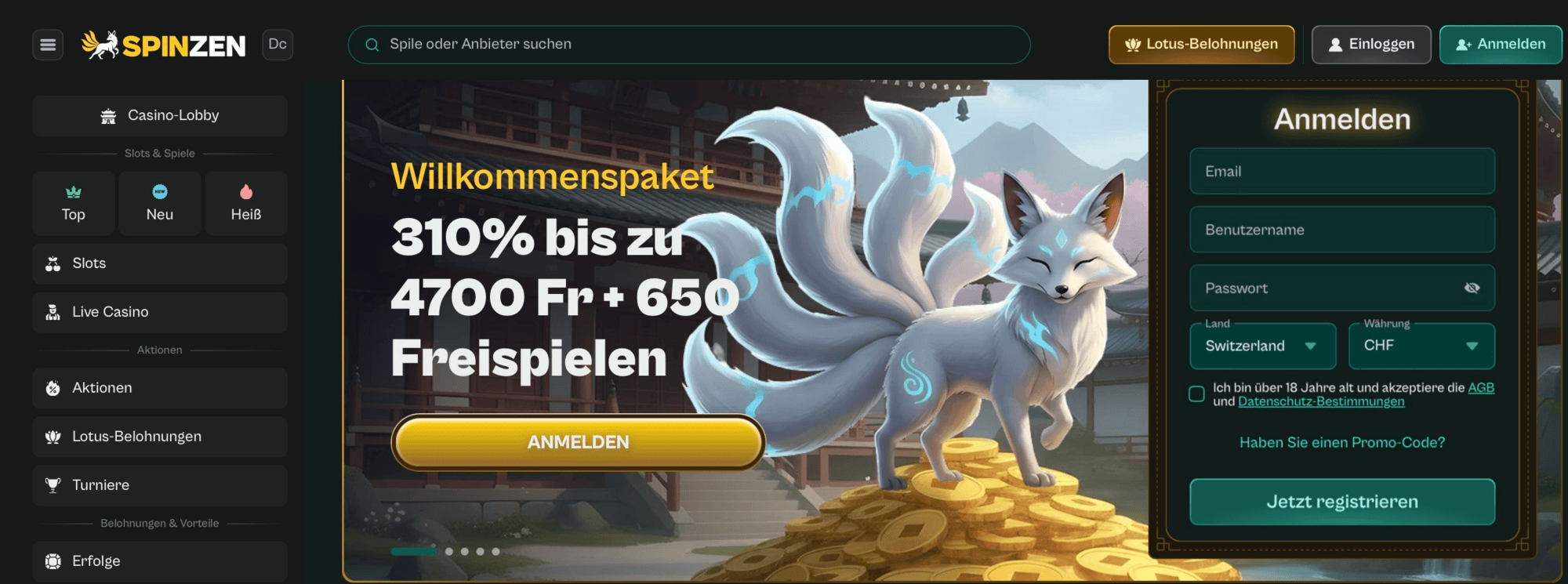 Spinzen Casino – 650 Freispiele