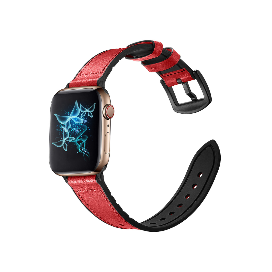 Apple Watch Silikon Schliesse Leder Armband